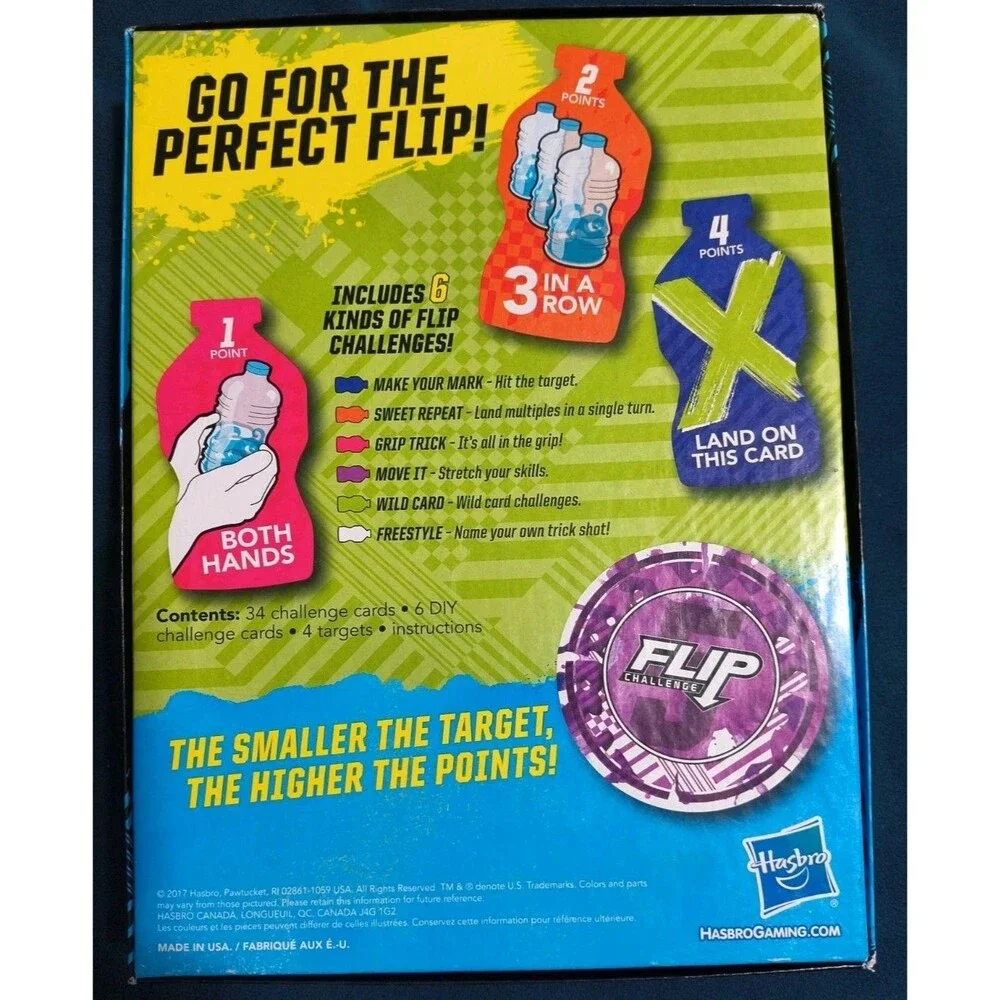 2017 Flip Challenge Water Bottle Board Game - Open Box Unpunched
